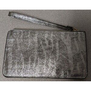 NEW~Neiman Marcus Silver Metallic Fabric Wristlet/Bag/Pouch